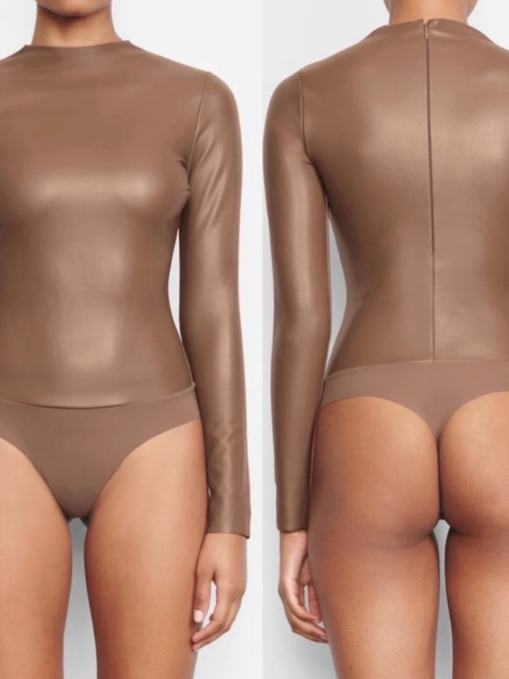 SKIMS Faux Leather Mock Neck Long Sleeve Body Suit